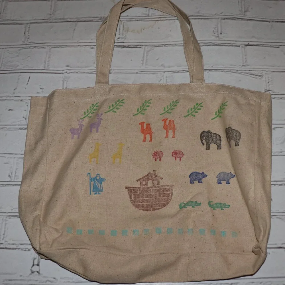 🐘 Noah’s Ark Canvas Tote Bag · 13x19